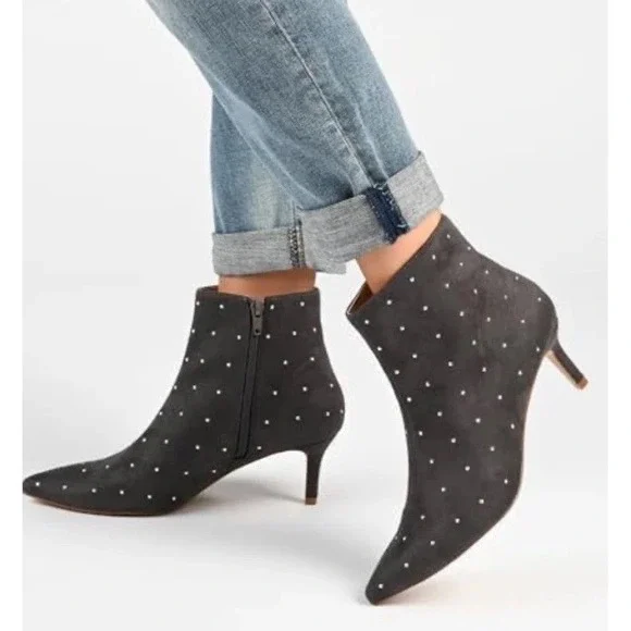 Kate Spade Starr Studded Ankle Boots Black Kid Suede Size 8.5M New Defaced
